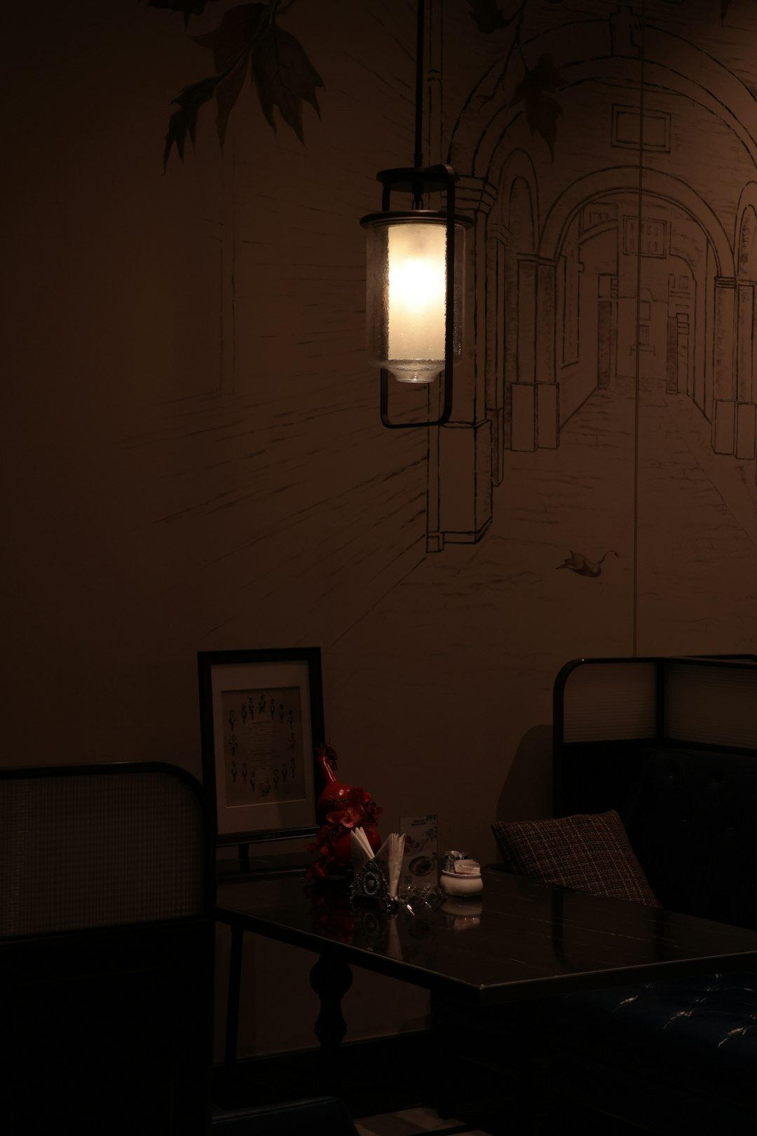 Vintage wall clock in dim light
